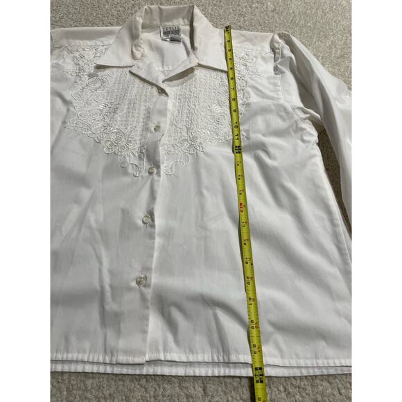 Leslie Fay Women's Size 12 Long Sleeve Embroidered Buttons Up Collared Top White - Picture 6 of 10
